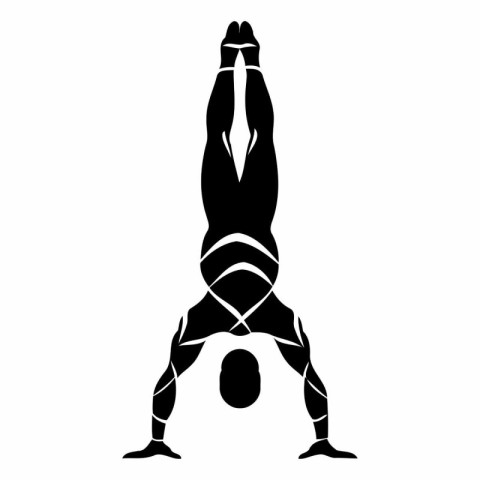 Silhouette of a man doing yoga on a white background.