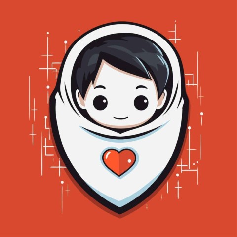 Cute little girl in astronaut costume with heart. Vector illustr