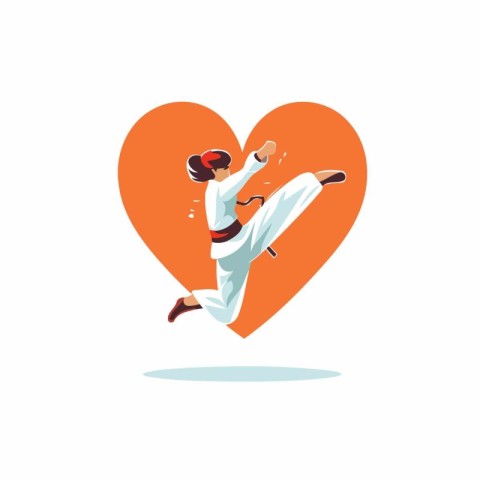 Karate girl in a kimono on the background of the heart. Vector i