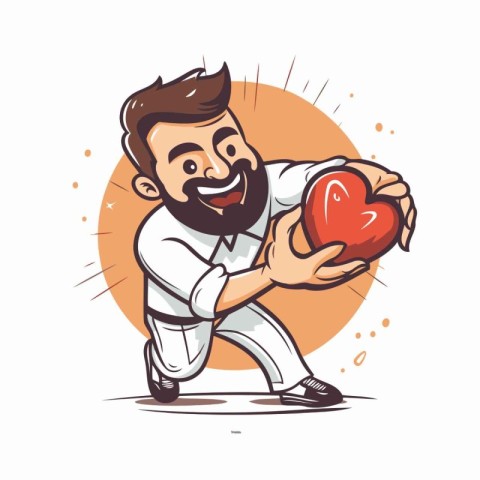 Vector illustration of a man with a heart in his hands. Cartoon