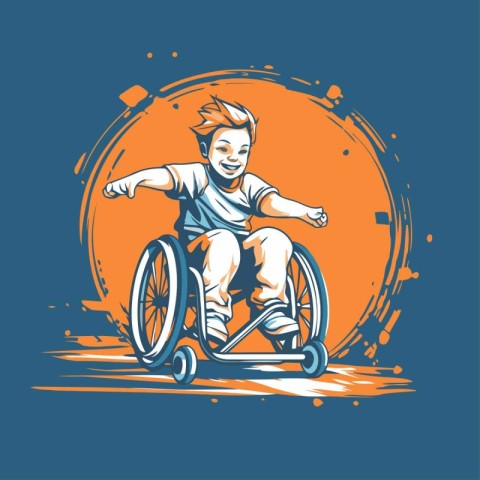 Disabled boy in a wheelchair. vector illustration on a blue back