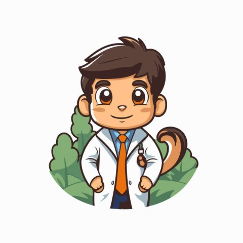 Vector illustration of a cartoon doctor with a tree in his hand.