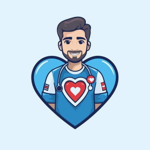 Doctor with stethoscope in heart shape. Vector illustration in c