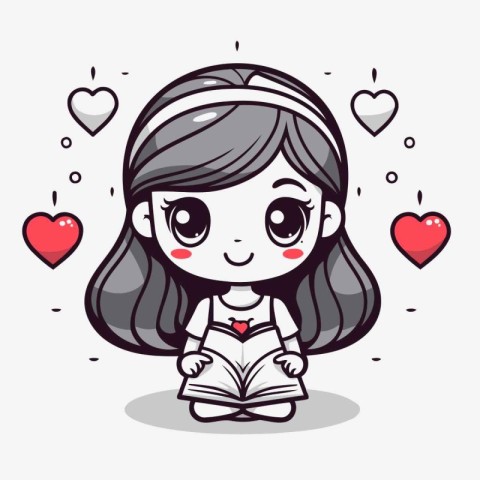 Cute girl reading a book. Vector cartoon character illustration