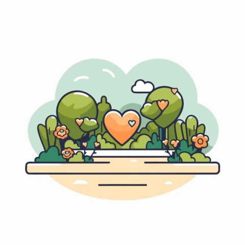 Cute cartoon vector illustration of trees and heart in the park.