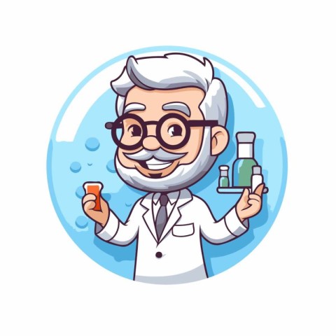 Scientist Man Cartoon Character Vector Illustration. Flat Design