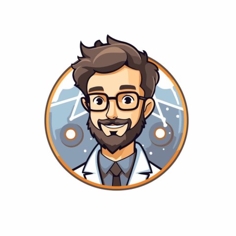 Vector illustration of a male doctor with a beard and glasses in