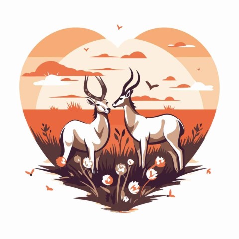 Valentine's day greeting card with two antelopes in love. Vector