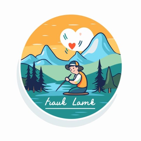 Vector illustration of a man fishing in a lake. Flat style.