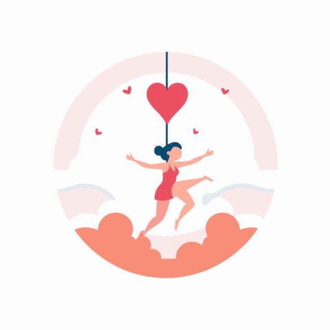 Valentine's day vector illustration. Woman with heart shaped bal