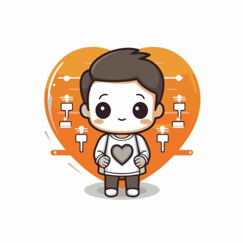 Cute boy holding heart shape character cartoon vector illustrati