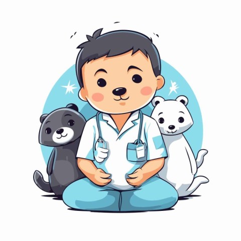 Illustration of a little boy with a stethoscope and a small dog