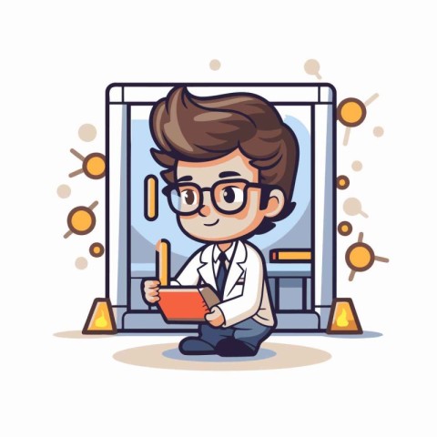 Scientist man working in the laboratory cartoon character vector