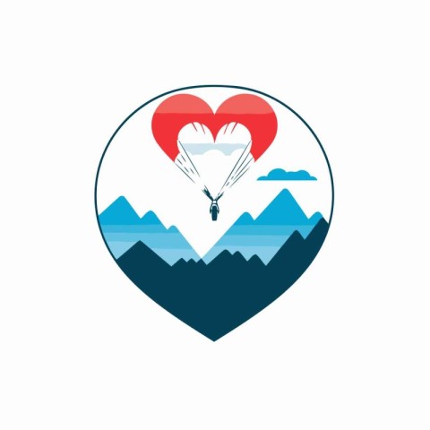 Parachutist with a heart in the air. Vector illustration.