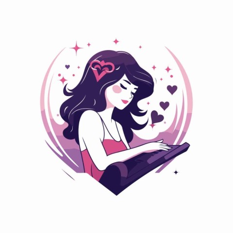 Girl with a tablet in her hands. Vector illustration. Valentine'