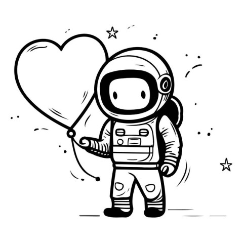 Cartoon astronaut with heart in his hand. Vector illustration of