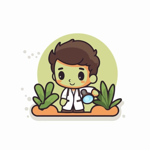 Boy scientist cartoon character vector illustration design. Scie