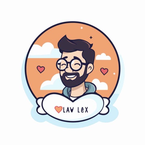 Cute hipster man with glasses and speech bubble. Vector illustra