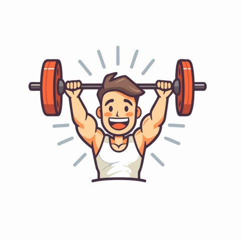 Fitness man lifting barbell cartoon vector Illustration on a whi