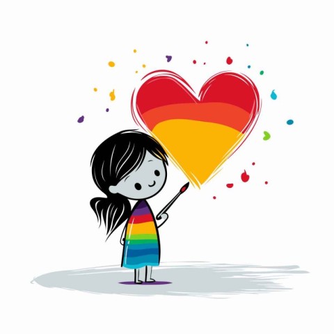 Little girl holding a lgbt rainbow heart. Vector illustration.