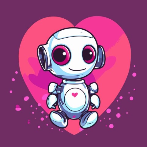 Cute cartoon robot with heart. Vector illustration. Eps 10.