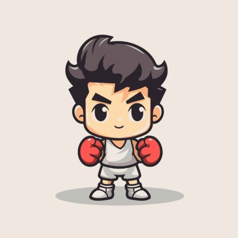 Boxing Boy Cartoon Mascot Character Design Vector Illustration.