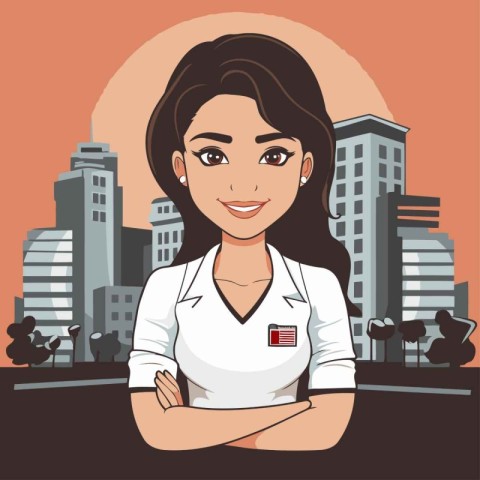 Nurse on the city background. vector illustration in flat style.