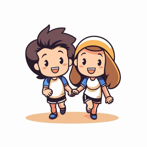 couple boy and girl holding hands cartoon vector illustration ep