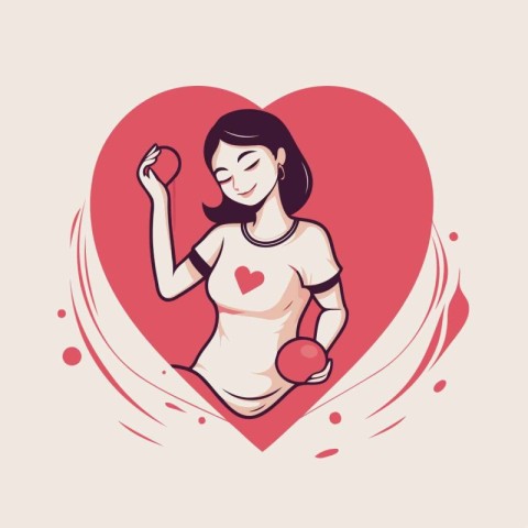 Pregnant woman with ball and heart. Vector illustration in carto