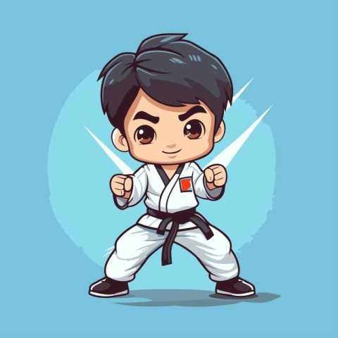 Taekwondo boy cartoon character. Vector illustration in cartoon