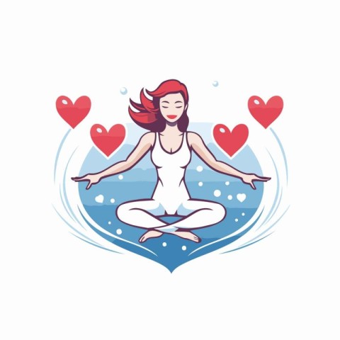 Vector illustration of a woman meditating in lotus position on a