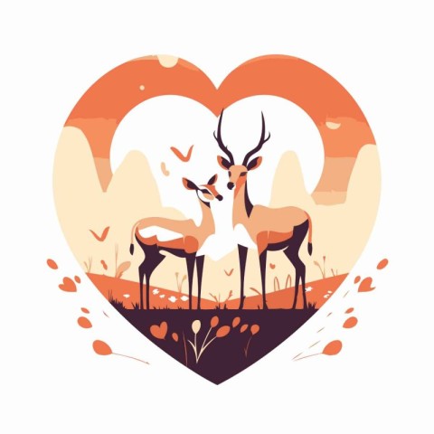 Valentine's day greeting card with deer. Vector illustration.