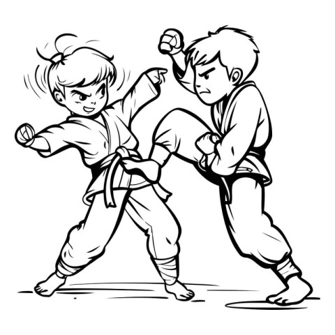 Karate boy and girl. Vector illustration ready for vinyl cutting