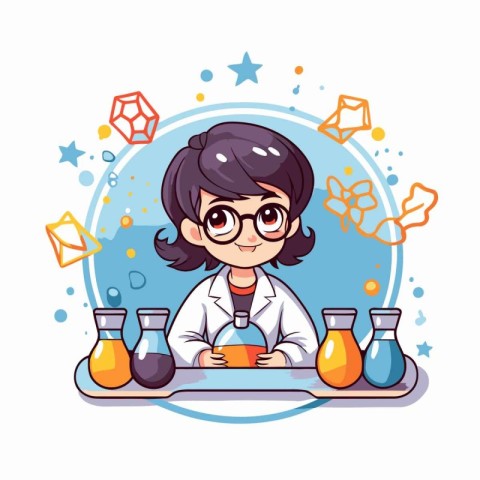 Scientist girl cartoon character with science equipment vector i