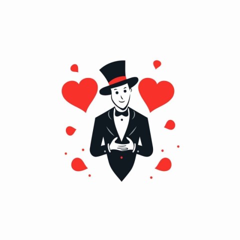 Gentleman in a tuxedo with hearts. Vector illustration