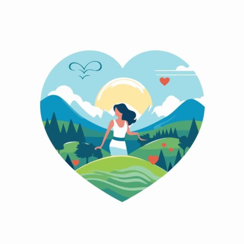 Vector illustration of a woman in the mountains in the form of a