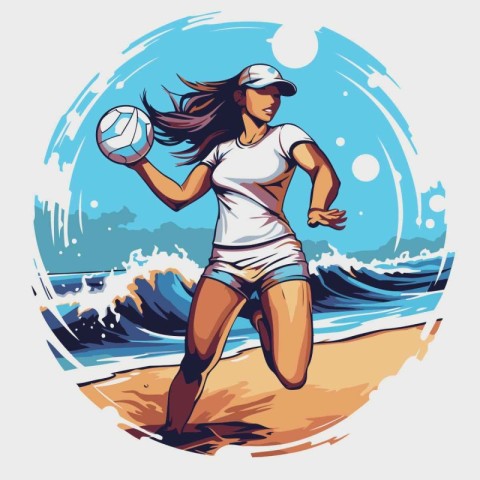 Volleyball player on the beach. Hand drawn vector illustration.