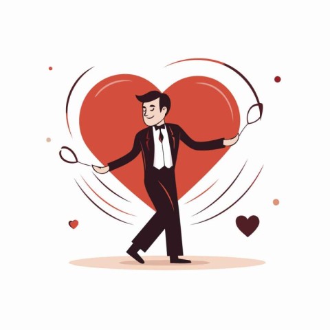 Vector illustration of a man in a suit and bow tie with a heart