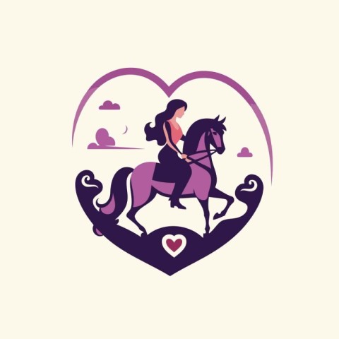 Girl riding a horse in the shape of a heart. Vector illustration