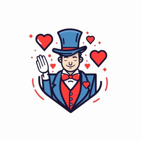 Gentleman in a suit and top hat with hearts. Vector illustration