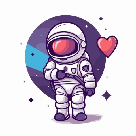 Astronaut in space suit with heart. cartoon vector illustration.