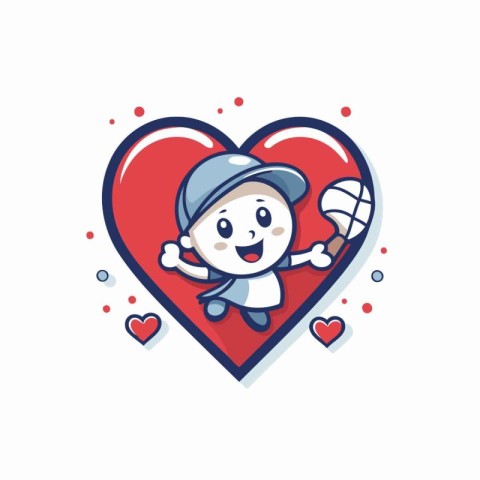 Cute boy playing basketball in heart shape vector Illustration o