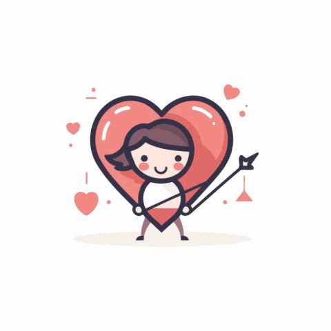 Cupid with heart. Valentine's Day icon. Vector illustration.