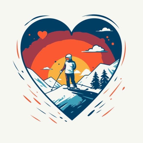 Hiking in the mountains. Vector illustration in the form of a he