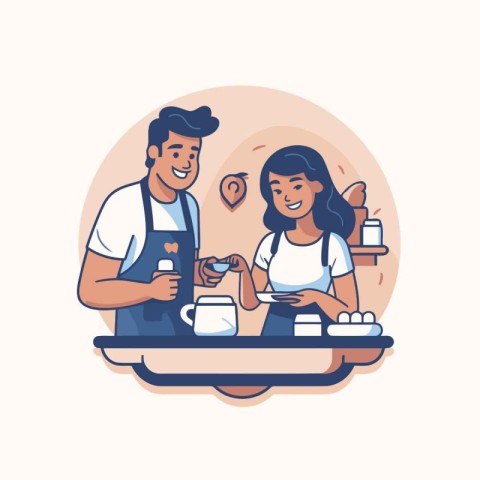 Coffee shop concept vector illustration in flat style. Man and w