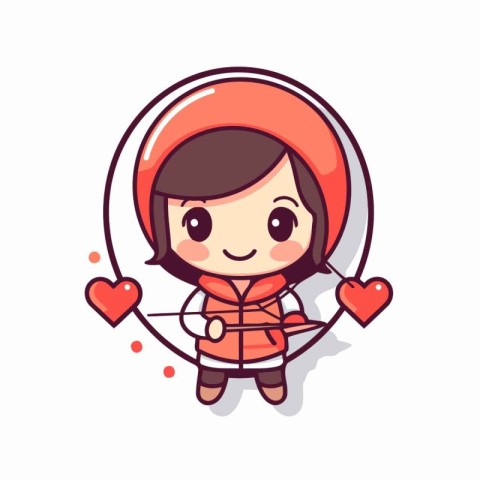 Cute cartoon girl in love. Valentines day vector illustration.