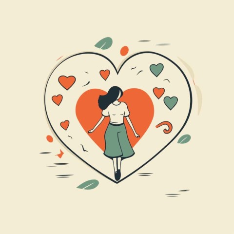 Vector illustration of a girl in a dress in the shape of a heart