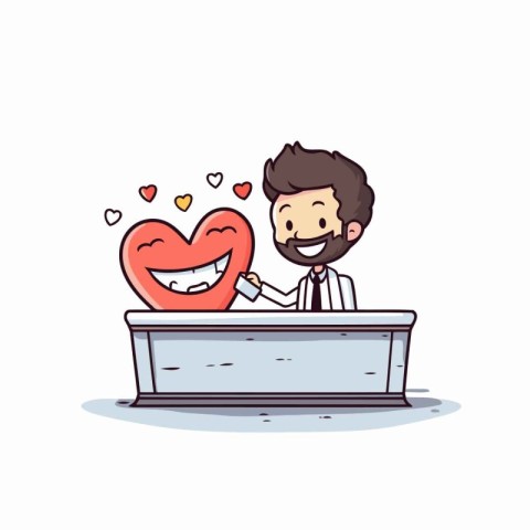 businessman with heart and love in the desk. cartoon vector illu