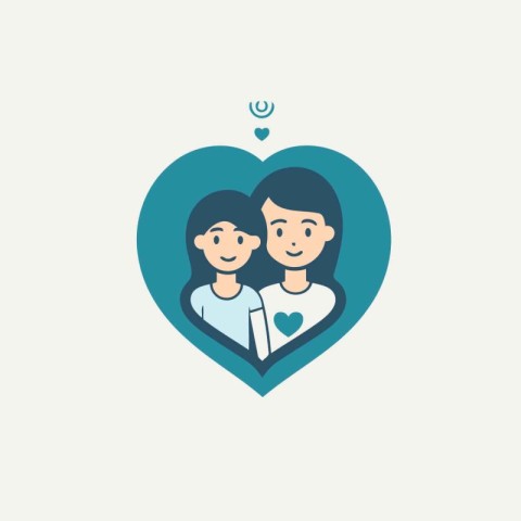 Couple in a heart. Vector illustration in flat design style.