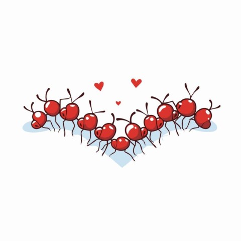 Red ants with hearts isolated on a white background. Vector illu